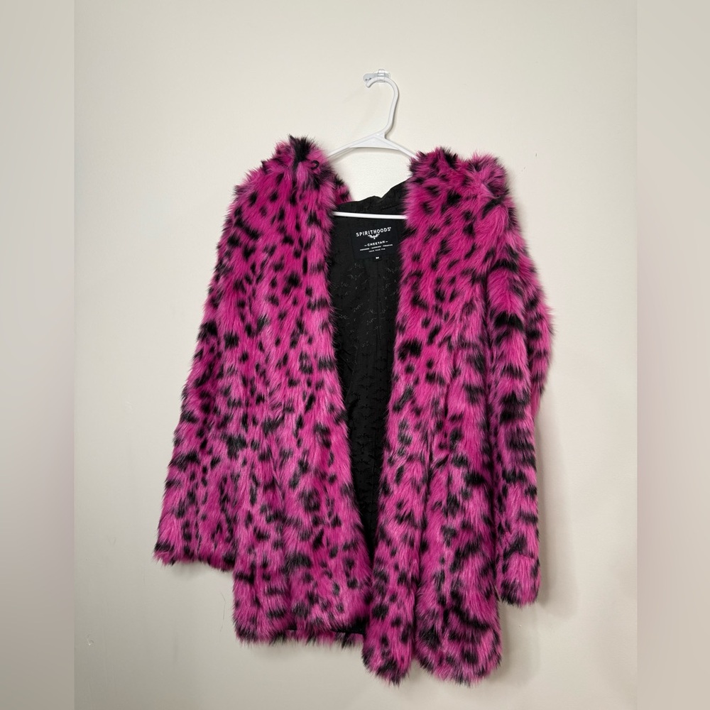 Pink and Black Faux Fur Coat